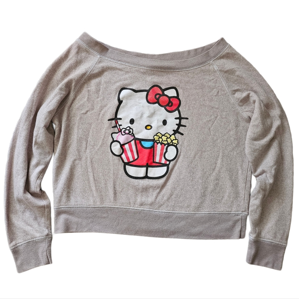 Universal Studios Hello Kitty Tan Pull Over Long Sleeve Pop corn Graphic Sparkly